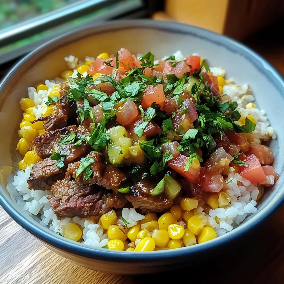 Street Corn Steak Rice Bowl