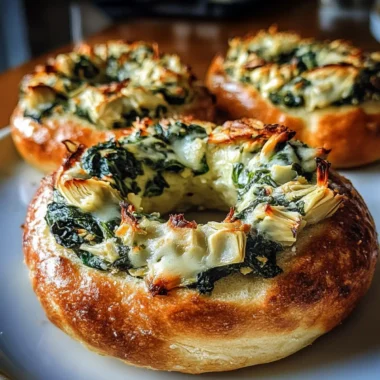 Cheesy Spinach-Artichoke Bagels