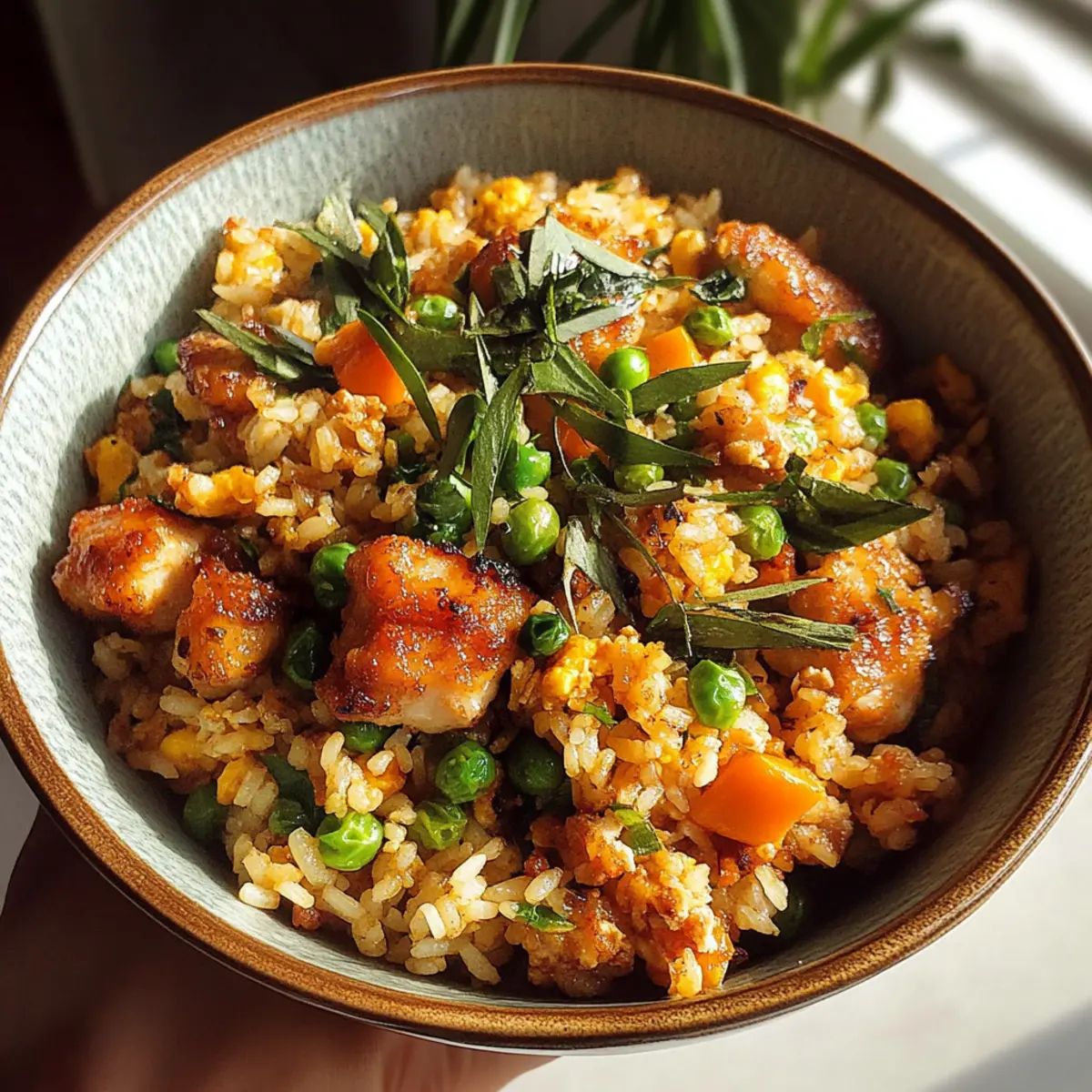 Crispy Garlic Chicken Fried Rice Bowl