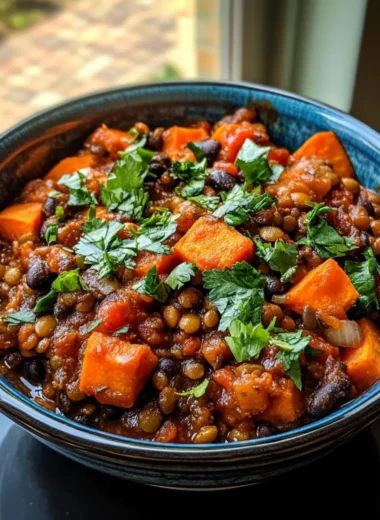 Slow Cooker Lentil Sweet Potato Chili