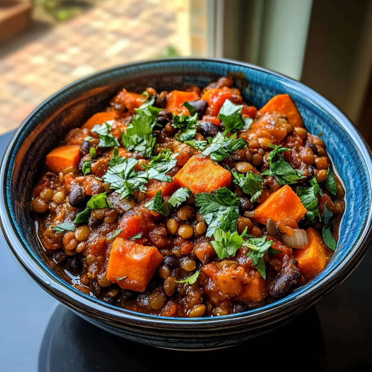 Slow Cooker Lentil Sweet Potato Chili