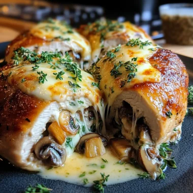 Chicken Stuffed with Garlic Butter Mushrooms and Melted Cheese